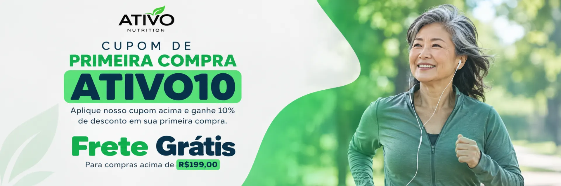 Ativo Nutrition: cupom ATIVO10 e frete grátis acima de R$ 199,00 após descontos.