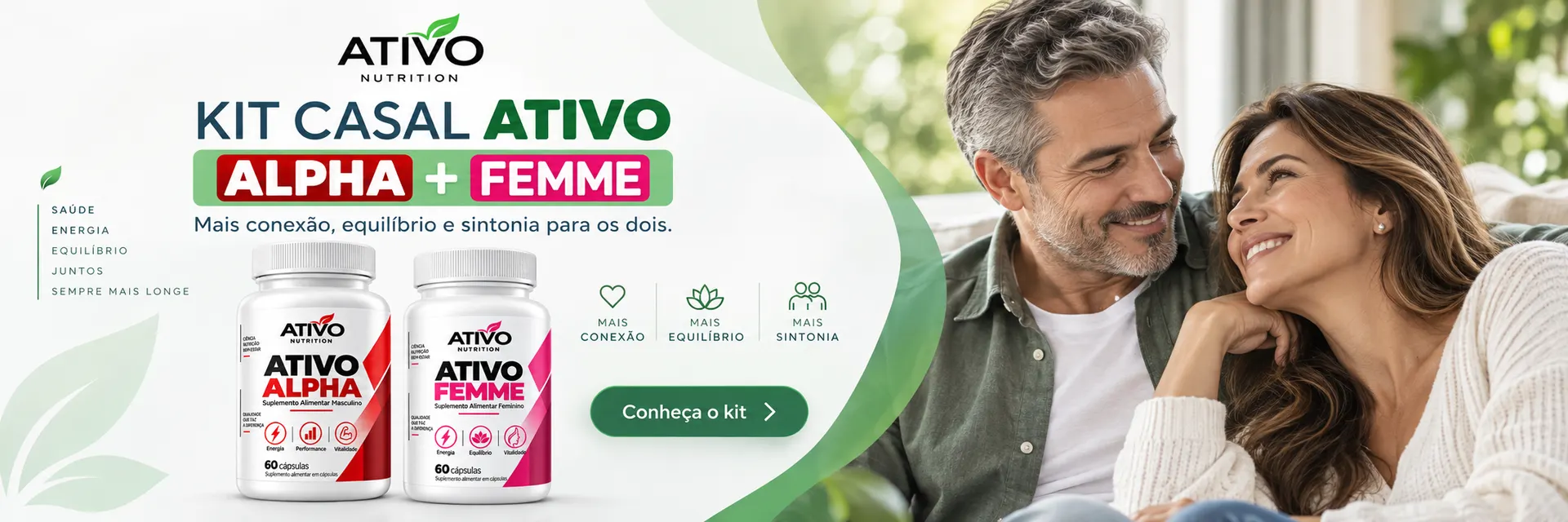 Kit Casal Ativo Nutrition Alpha + Femme — mais conexão, equilíbrio e sintonia para os dois.